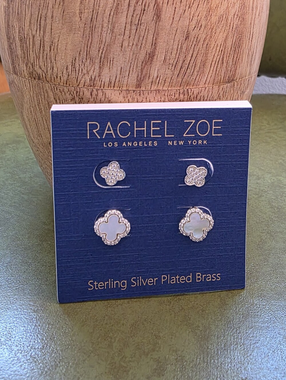 Rachel Zoe Silver & Mother Of Pearl Clover Stud Earring Set